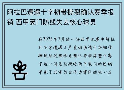 阿拉巴遭遇十字韧带撕裂确认赛季报销 西甲豪门防线失去核心球员